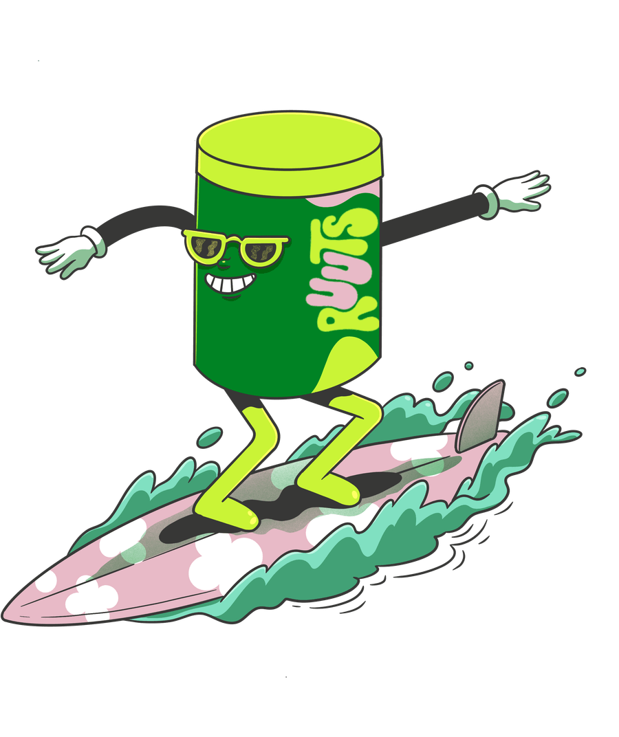 Mascota de RUUTS surfeando